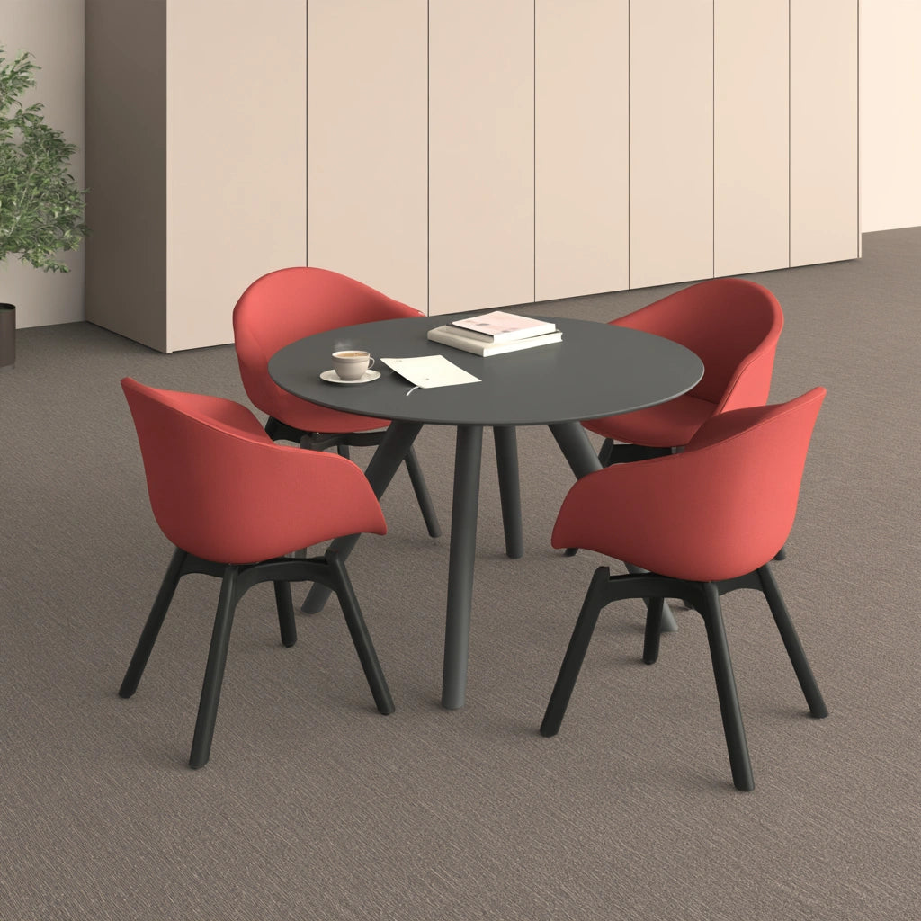 Yaventoq grey round dining table with matching chairs in a modern dining set for living and garden spaces.
