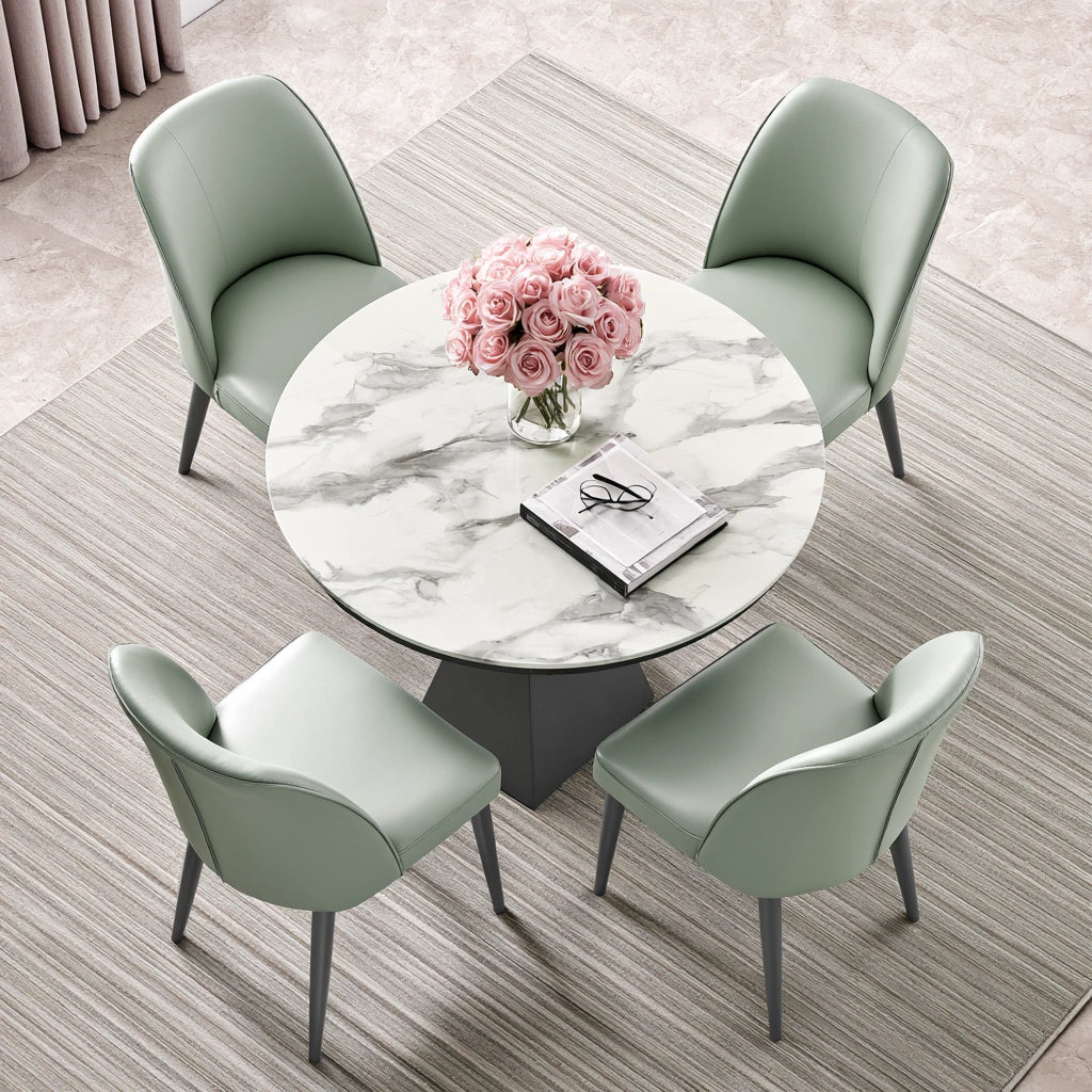 Modern Yaventoq dining set with round white and gray table and matching chairs in a clean, stylish kitchen or dining space.