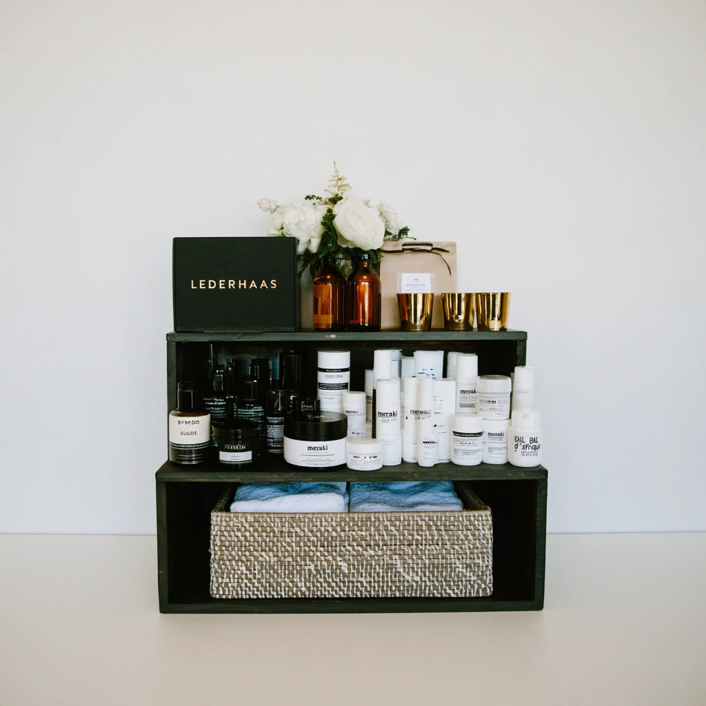 Gray three-tier storage shelf organizer by Yaventoq, close-up of dark metal shelves with various stored items in a living and garden setting.