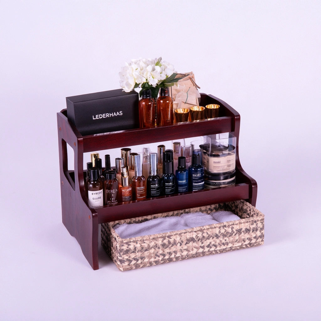 Three-tier gray storage shelf by Yaventoq, close-up of the dark metal organizer with multiple levels for home and garden storage.