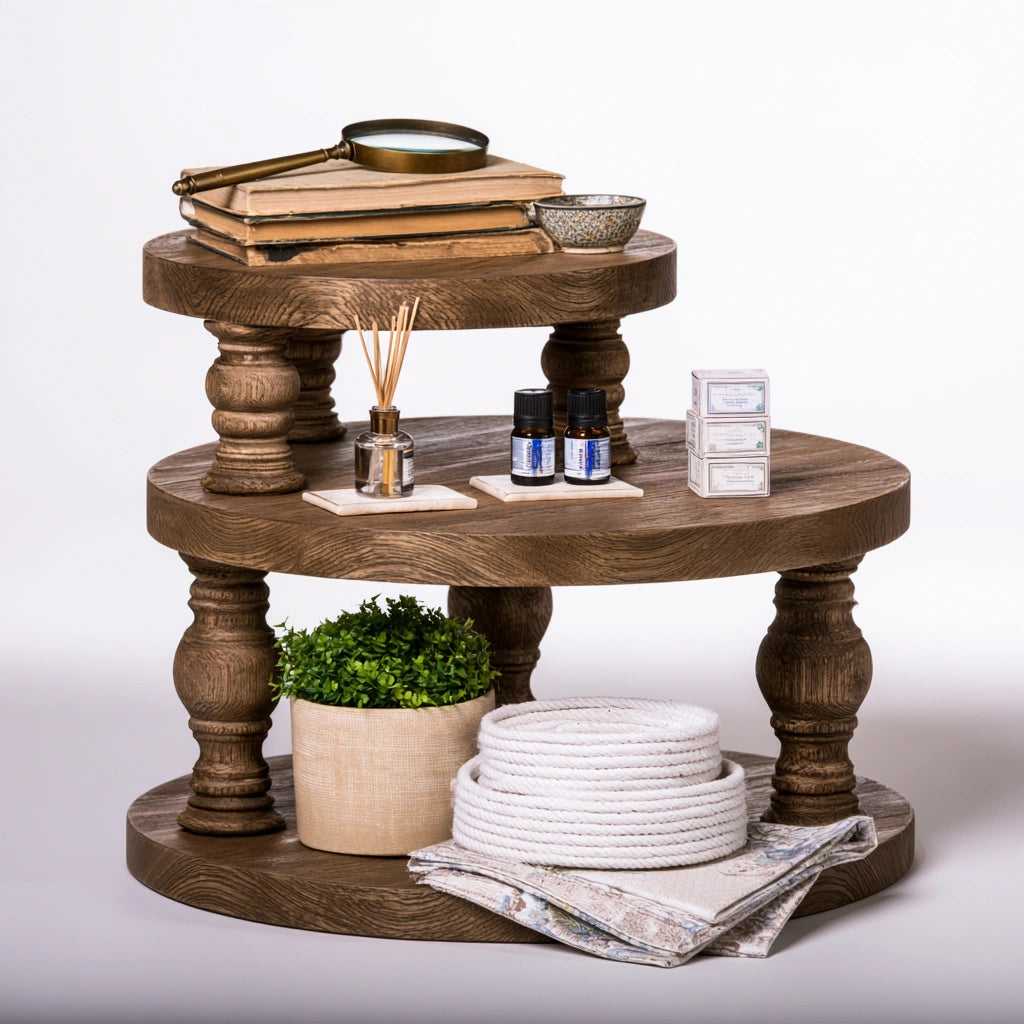 Rustic Yaventoq wooden three-tier storage shelf with natural brown finish, ideal for living and garden organization.