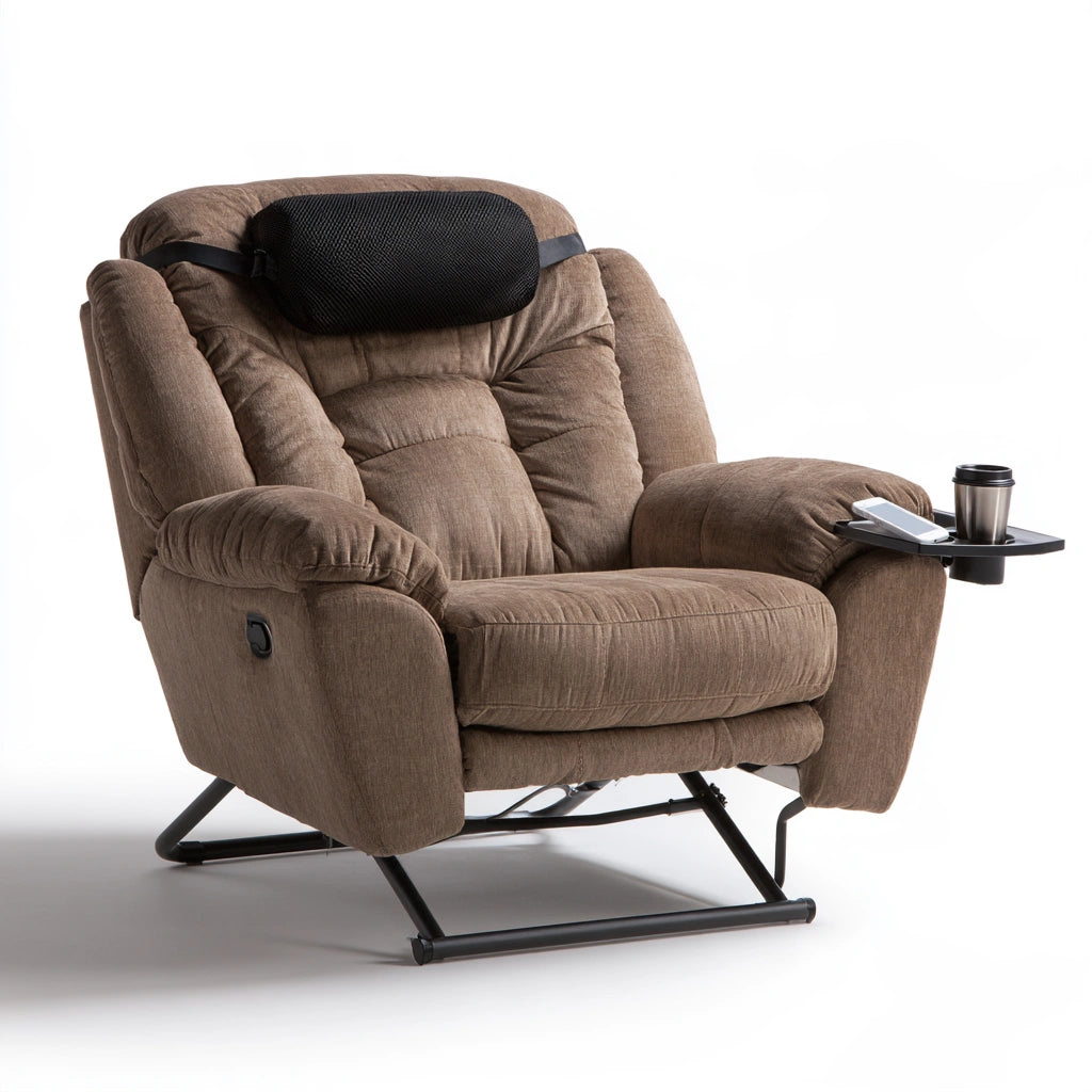 Brown folding recliner chair by Yaventoq with thick padded seat, ideal for living room and relaxation.