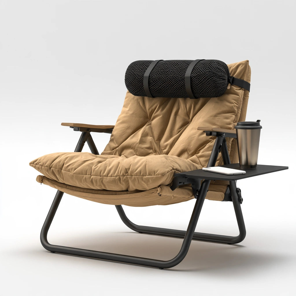 Yaventoq brown folding recliner chair with thick padded seat, ideal for living room and home relaxation.