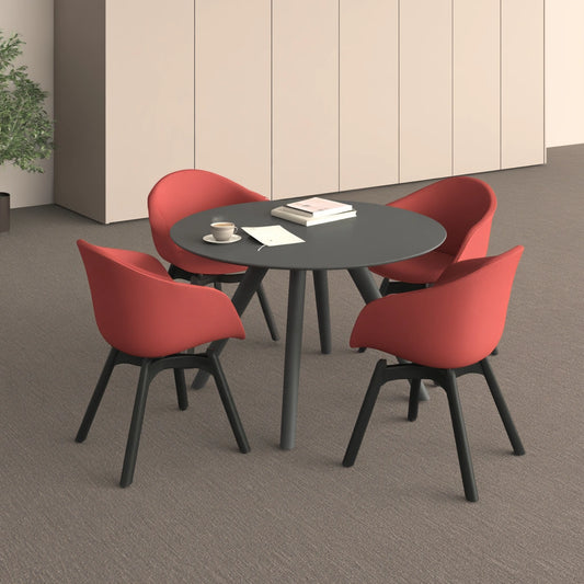 Yaventoq grey round dining table with matching chairs in a modern dining set for living and garden spaces.